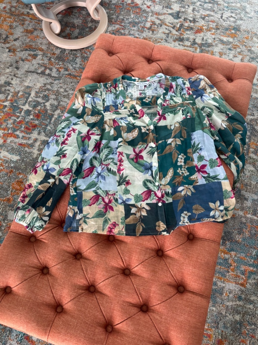 Tommy Bahama Hightide Green Floral  Blouse Sz M - Picture 2 of 12